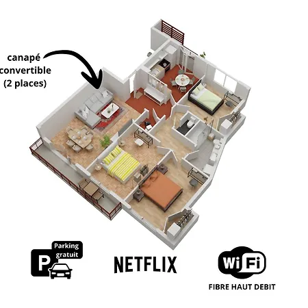 Апартаменты Loft Lumineux Avec Netflix & Parking Prive, Proche Centre